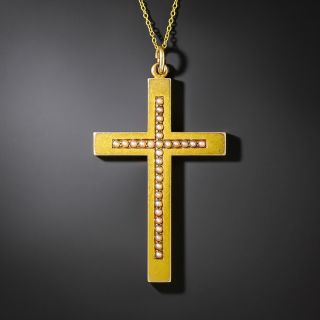Victorian Seed Pearl Cross Pendant - 2