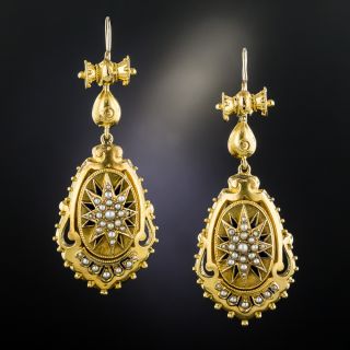 Victorian Seed Pearl Dangle Earrings - 2