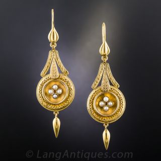 Victorian Style Seed Pearl Drop Earrings
