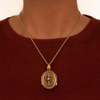 Victorian Seed Pearl Locket Necklace