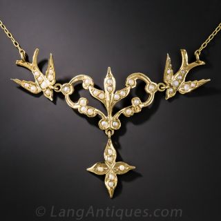 Victorian Seed Pearl Pendant Necklace - 1