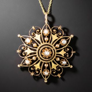 Victorian Seed Pearl Starburst Pendant - 4