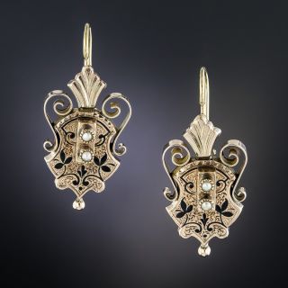 Victorian Seed Pearl Taille d'Epargne Earrings