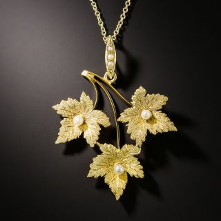 Victorian Seed Pearl Three-Leaf Pendant 