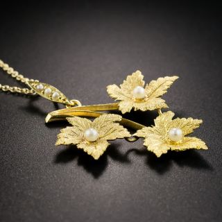 Victorian Seed Pearl Three-Leaf Pendant 