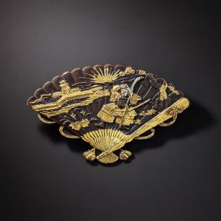 Victorian Shakudo Samurai Fan Brooch - 1