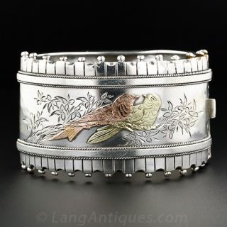 Victorian Silver and Gold Lovebirds Bangle