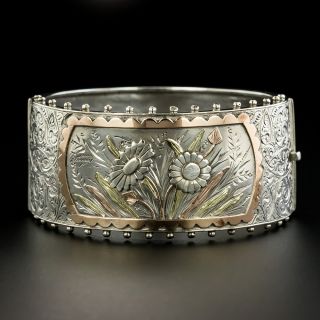 Victorian Silver and Gold Overlay Bangle Bracelet - 2