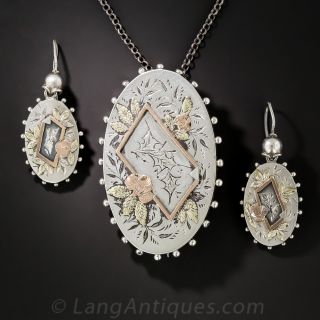 Victorian Silver Brooch and Earring Set