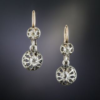 Victorian Silver Diamond Drop Earrings - 1
