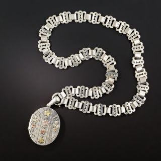Victorian Silver Floral Locket Necklace - 2