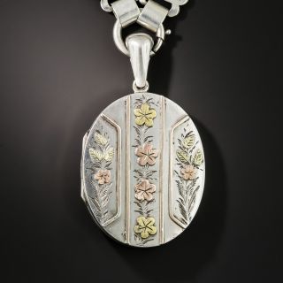 Victorian Silver Floral Locket Necklace