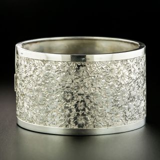 Victorian Silver Floral Motif Engraved Bangle Bracelet - 2