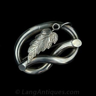 Victorian Silver Knot Brooch with Leaf Main View