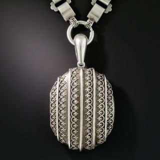 Victorian Silver Locket Necklace - 2
