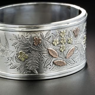 Victorian Silver Two-Tone Gold Bangle - 1
