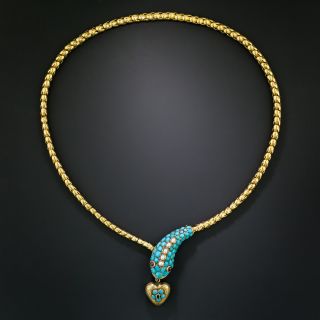 Victorian Snake and Heart Necklace - 3