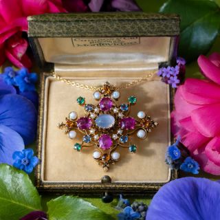 Victorian Star Sapphire Multi-Gem Pendant/Brooch