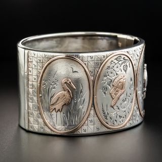 Victorian Sterling Silver Rose Gold Wide Bangle