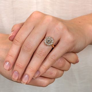 Victorian Style 1.07 Carat Center Diamond Halo Ring