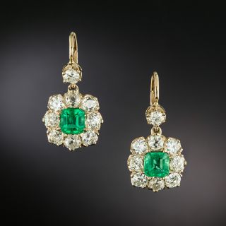 Victorian-Style 2.03 Carat Emerald and Diamond Earrings - GIA F1 - 2