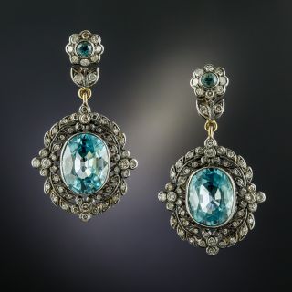 Victorian Style Blue Zircon and Diamond Drop Earrings - 3