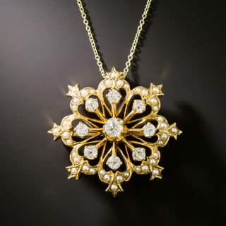 Victorian-Style Diamond and Pearl Snowflake Pendant/Brooch - 2