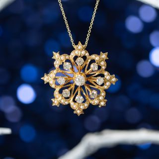Victorian-Style Diamond and Pearl Snowflake Pendant/Brooch