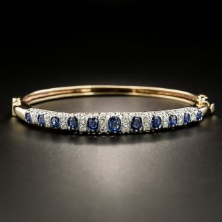 Victorian Style Diamond and Sapphire Hinged Bangle Bracelet - 2