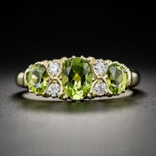 Victorian-Style English Carved Peridot and Diamond Ring - 1