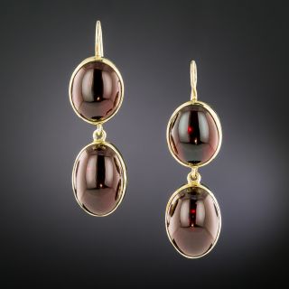 Victorian-Style Garnet Cabochon Double-Drop Earrings - 3