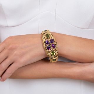 Victorian-Style Mid-Century Peridot and Amethyst Bracelet