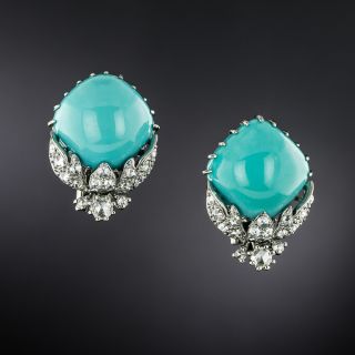 Victorian-Style Natural Turquoise and Diamond Earrings - 3