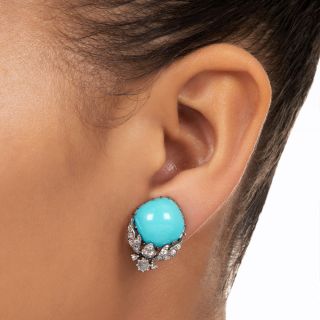 Victorian-Style Natural Turquoise and Diamond Earrings