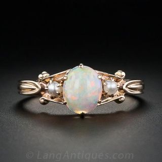 Victorian Style Opal and Seed Pearl Ring
