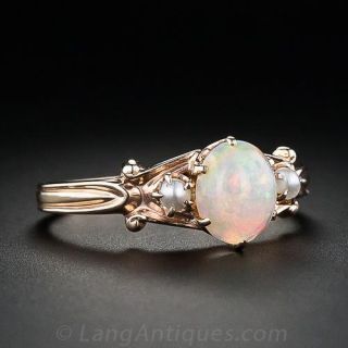 Victorian Style Opal and Seed Pearl Ring
