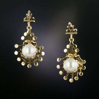 Victorian Style Pearl Drop Earrings 