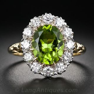 Victorian Style Peridot Diamond Cluster Ring