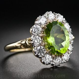 Victorian Style Peridot Diamond Cluster Ring