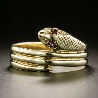 Victorian Style Ruby-Eyed Snake Ring  - 2