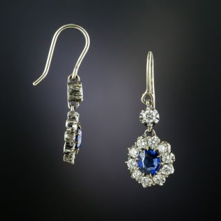Victorian Style Sapphire and Diamond Cluster Dangle Earrings - 2