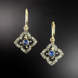 Victorian-Style Sapphire and Diamond Dangle Earrings - 3