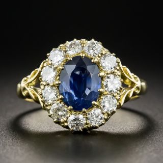 Victorian Style Sapphire and Diamond Halo Ring - 1