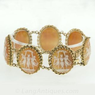 Victorian Style Shell Cameo Link Bracelet
