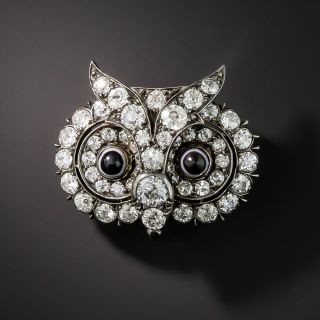Victorian Style Silver on Gold Diamond Owl Pin - 2