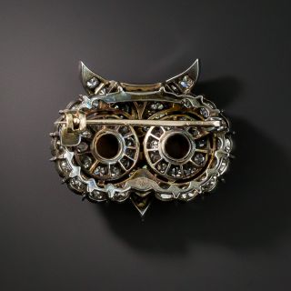Victorian Style Silver over Gold Diamond Owl Pin