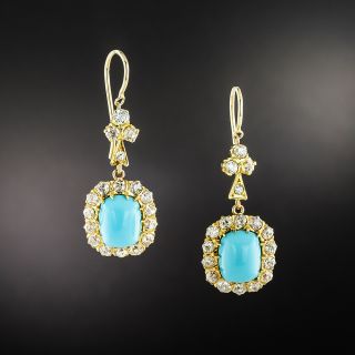 Victorian Style Turquoise and Diamond Dangle Earrings  - 3