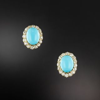 Victorian-Style Turquoise and Diamond Earrings  - 2