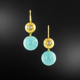 Victorian-Style Turquoise Ball And Diamond Earrings - 2