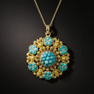 Victorian Style Turquoise Cannetille Pendant - 2
